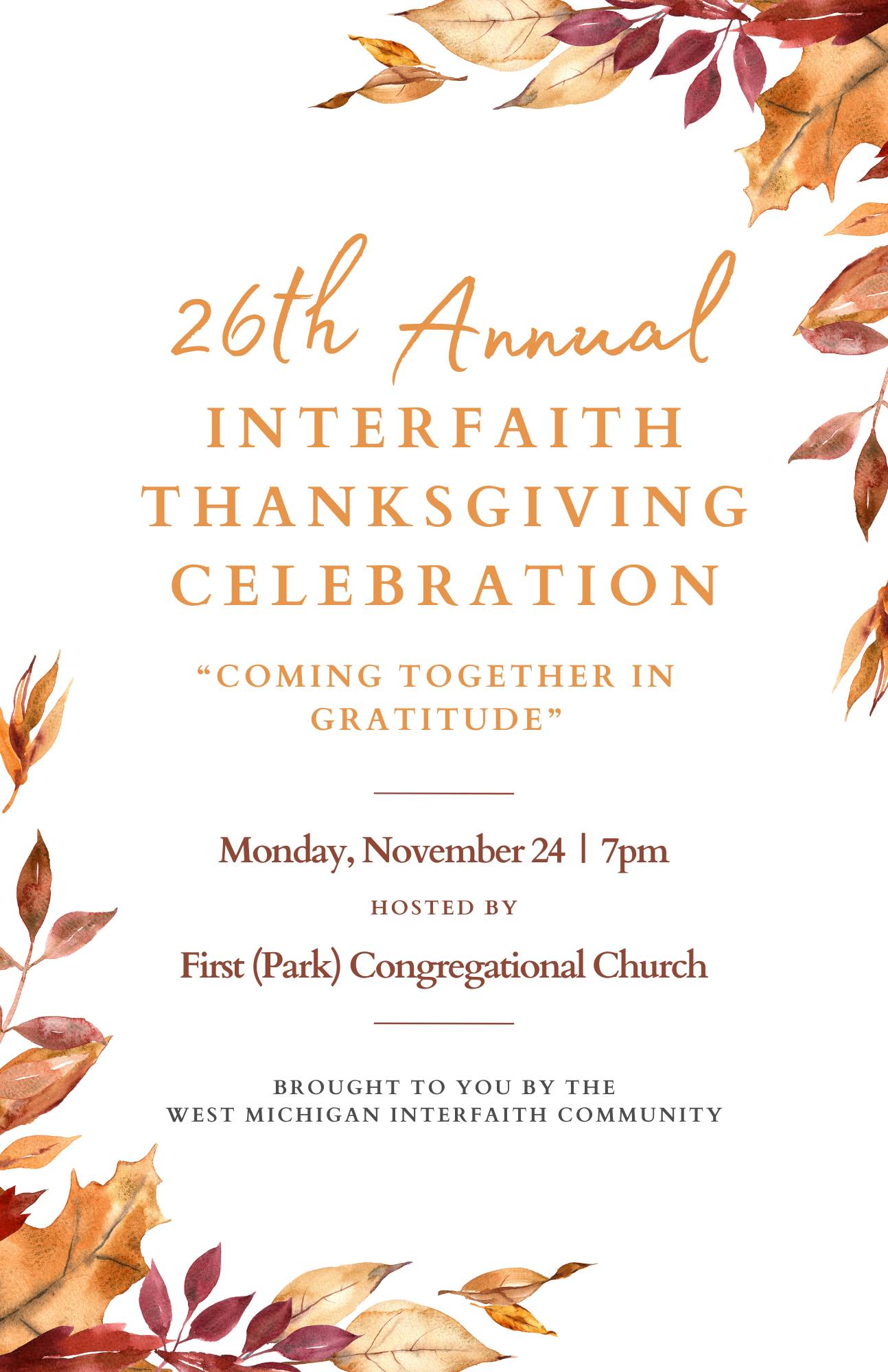 Cover of Program for the 26th Annual Interfaith Thanksgiving Celebrations